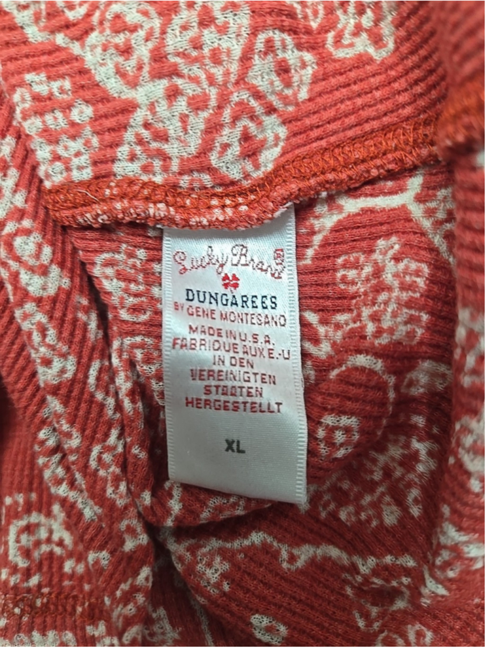 Lucky Brand XL Waffle Knit Paisley Long Sleeve Top Red Boho Casual Relaxed Fit - Picture 4 of 7